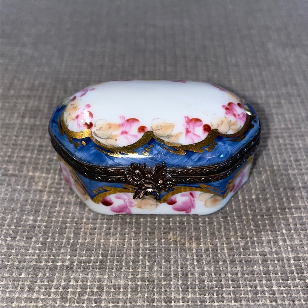 Limoges Porcelain Trinket Box with Floral Design